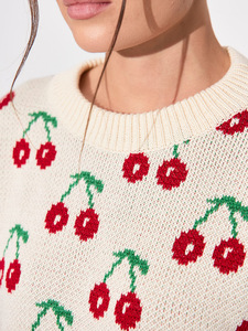 Automne <span class=keywords><strong>hiver</strong></span> pulls Femmes femmes pull <span class=keywords><strong>cerise</strong></span> imprimer doux coupe ample pull pull surdimensionné <span class=keywords><strong>d</strong></span>écontracté femmes pull tricoté - Product Image 3