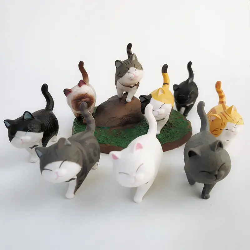 ของเล่นโมเดลแมว Kawaii,ของสะสมของเล่นสำหรับเด็กการ์ตูนญี่ปุ่นระฆังน่ารักของขวัญแมวแอคชั่นฟิกเกอร์ Mini Resin Cats