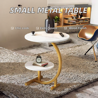 Table d'appoint décorative en bois moderne faite à la main pour salon, avec pieds en métal, forme en C, ronde, à faible MOQ et prix abordable