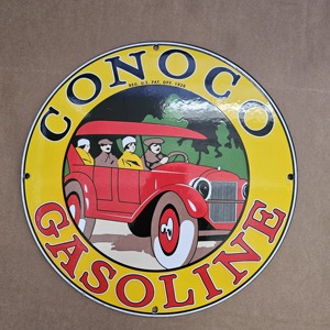 Letreros de Porcelana Esmaltada Vintage de <span class=keywords><strong>Conoco</strong></span> Rojo para Gasolina y Aceite, con Descuento al por Mayor - Product Image 1