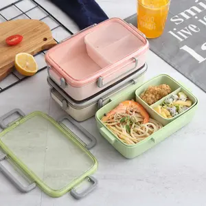 LFGB BPA मुक्त प्लास्टिक 3 डिब्बे Bento बक्से जापानी बच्चों टिफिन दोपहर के भोजन के बॉक्स के साथ 2 छोटे भोजन बॉक्स