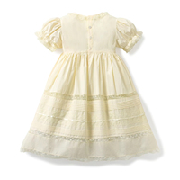 Robe de princesse élégante pour fille, style A-line, en coton uni, avec manches bouffantes, broderie artisanale en dentelle, pour l'été