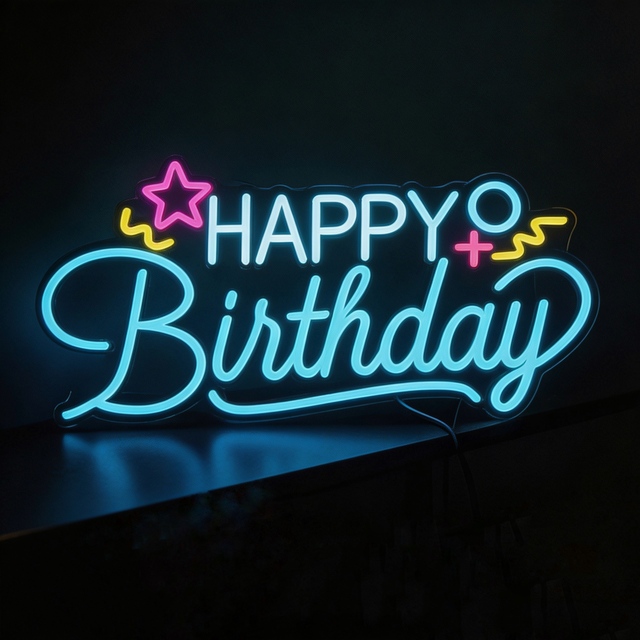 Custom LED Neon Sign Happy Birthday with Acrylic/PVC Dimmable for Indoor/Outdoor Party Bar Home Events