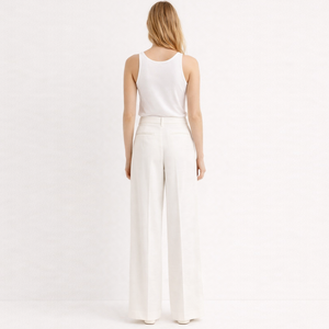 Pantalon plissé blanc <span class=keywords><strong>taille</strong></span> haute pour <span class=keywords><strong>femme</strong></span>, coupe droite, jambe large – Nouvelle collection très prisée - Product Image 2