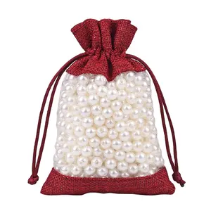 High Quality Eco-friendly Jute Drawstring Bag With Organza Window Custom Printed Jute Pouch For Gift