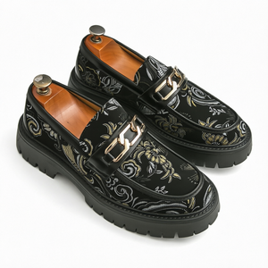Mocasines florales para hombre, zapatos de vestir sin cordones, punta redonda, hebilla, transpirables, para oficina, boda, primavera - Product Image 1