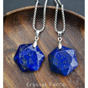 Collar con Colgante Hexagonal de Lapislázuli, Piedra Preciosa Natural, Cristal Curativo, Joyería Unisex para Uso Diario, Engaste en Bisel - Product Image 4