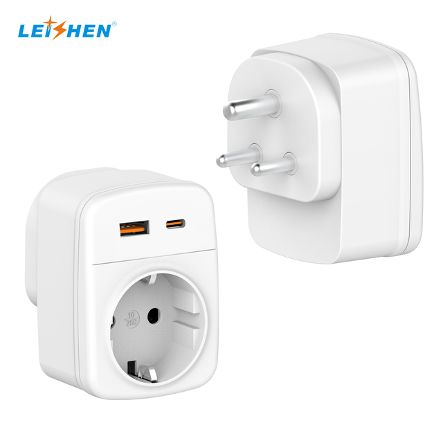 LEISHEN Customized Travel Power Adapter Plug 5V 3.4A D20W Socket European Travel to Indian Adapters with 2 USB Ports for Travel