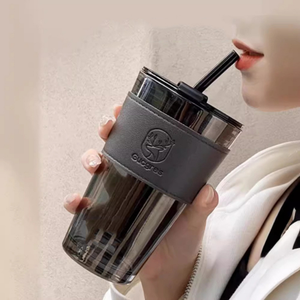 Botella de <span class=keywords><strong>Agua</strong></span> de Vidrio de Gran Capacidad AiFeize Deer Straw Cup, Doble Uso, con Funda Aislante de Silicona, Diseño Moderno, Apta <span class=keywords><strong>para</strong></span> <span class=keywords><strong>Microondas</strong></span> - Product Image 4