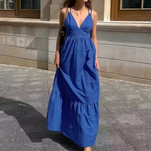 Nuevo Vestido de Verano de Alta Calidad para Mujer, Sexy, con Tirantes Finos, Escote en V Profundo, Estilo Vintage, Midi, de Lino - Product Image 1