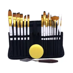 Artist Paint Brush Set Wholesale 15pcs Nylon Artist Paint Brush With Pop-up Carrying Case And Palette Knife Sponge