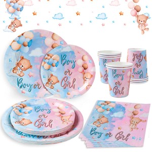Ychon bébé sexe révéler fête vaisselle ensemble vaisselle jetable assiette ensemble décorations <span class=keywords><strong>de</strong></span> <span class=keywords><strong>Table</strong></span> bébé douche fête décoration - Product Image 1