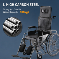 Offre Spéciale : Fauteuil Roulant Commode Pliable en Acier pour Personnes Âgées, Utilisation Intérieure/Extérieure, avec Accoudoirs - Équipement Médical et Soins