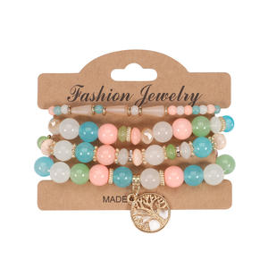 Joyería de moda, conjunto de pulseras con cuentas y dijes del Árbol de la Vida, de varias capas, con piedras naturales, unisex, regalo 2023 - Product Image 4