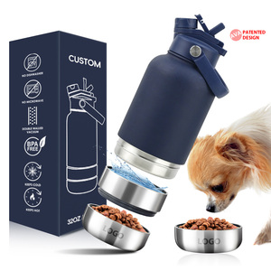 Ciotole e Dispenser per Animali Domestici in Acciaio Inox 3 in 1 da 32 oz con Logo Personalizzato, Bottiglia da Viaggio per Acqua per Cani e Gatti da 32 oz - Product Image 1