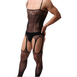 Body résille sexy pour homme en Spandex et Nylon noir, taille mi-haute, élastique et transparent, pour le dropshipping transfrontalier - Product Image 3