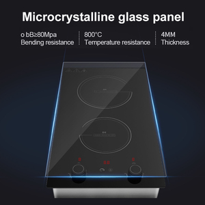 Table de cuisson <span class=keywords><strong>vitrocéramique</strong></span> encastrable <span class=keywords><strong>avec</strong></span> 2 zones de chauffe, panneau en verre trempé <span class=keywords><strong>avec</strong></span> commande tactile intégrale ou à boutons pour appareils de cuisine. - Product Image 5