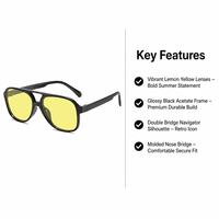 Lunettes de soleil pilote tendance 2026 pour femme, style vintage à double pont, verres jaunes, lunettes d'aviation, Zhejiang