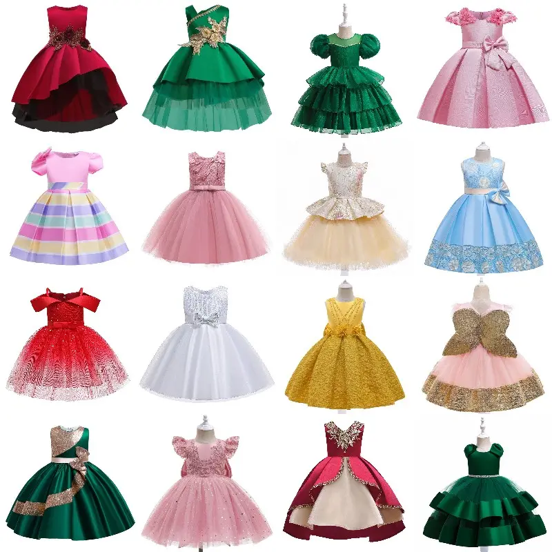 2023 yaz yeni çocuk ahşap kulak kenar jakarlı koyu desen elbise kız pist prenses elbise elbise
