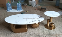 Table basse ovale moderne en acier inoxydable doré Art Sense avec tiroir, ensemble de tables d'appoint de luxe avec plateau en roche