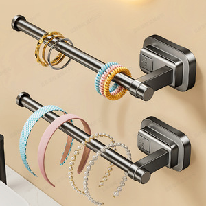 Support mural Y225Q pour accessoires capillaires, finition polie, avec crochets à ventouse, sans perçage, pour salle de bain, bandeaux et élastiques à cheveux - Product Image 1