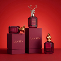 Flacon de parfum en verre vide de luxe 30ml 50ml 100ml, rouge rubis, octogonal, avec capuchon animal personnalisé et couvercle doré