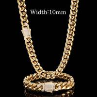 Chaîne cubaine Hip Hop en acier inoxydable avec fermoir à ressort, 10 mm, 12 mm, et bracelets de luxe en acier titane pour hommes, bijoux en gros