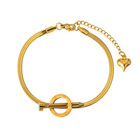 Gelang rantai ular pipih berbahan stainless steel lapis emas 18K, perhiasan minimalis nan indah untuk wanita.