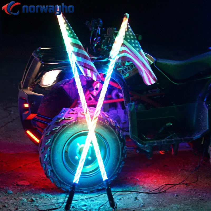 Super strong chasing color LED light whip with fiberglass rod inside and remote control for ATV dune Can-am boat