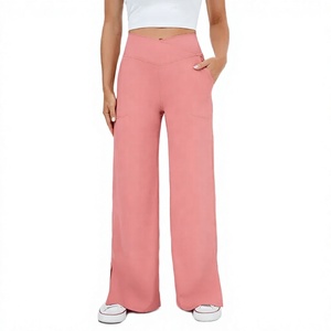 Wholesale Women Workout Outfit Fitness <b>Flared</b> <b>Leggings</b> Moisture Wicking Cross Waist Extra Longer Wide Leg Spandex/Nylon - Product Image 4