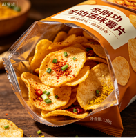 Keripik Kentang Rasa Tom Yum Goong Produsen OEM Camilan Goreng Tekstur Renyah