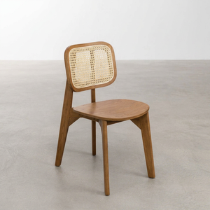 Japandi <b>Teak</b> Wood <b>Dining</b> <b>Chair</b> with Square Rattan Webbing Backrest - Product Image 1