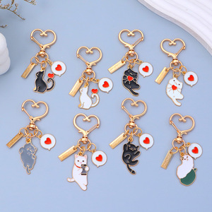 Porte-clés en métal émaillé en alliage, motif chat de dessin animé mignon, breloques d'amour rouges, chaton, pendentif pour étui d'écouteurs <span class=keywords><strong>AirPods</strong></span>, sac, cadeau - Product Image 1