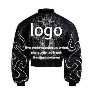 Veste en cuir PU pour homme, style motard, col montant, broderie au dos, coupe courte, design tendance, vêtement décontracté pour la conduite, hiver - Product Image 2