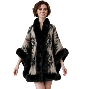 Chal tipo capa vintage para mujer con ribete de piel sintética, cómodo, a cuadros, con frente abierto, cálido y elegante, para bodas y fiestas - Product Image 1