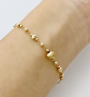 Pulsera de Oro Sólido 18K al por Mayor, Oro Real Au750, Cuentas Facetadas Ojo de Gato, Pulseras de Cadena de Cuentas de Oro para Mujer, Joyería Fina