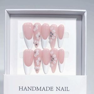 Offre Spéciale Europe et Amérique : Faux Ongles Longs Amande, Style Français Sculpté, Faits Main, Prêts à Poser, <span class=keywords><strong>Manucure</strong></span> Haut de Gamme - Product Image 1