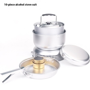 Ngoài Trời Cắm Trại 10Pcs Rượu Bếp Nồi Và Chảo Di Động Rượu Fry Pan Nồi Nhôm Đồ Nấu Nướng Đặt Đi Bộ Đường Dài Thiết Bị - Product Image 4