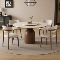 Table et chaises de salle à manger modernes en bois massif, couleur noyer, 6 à 8 places, écologiques et durables, table de salle à manger avec plateau tournant