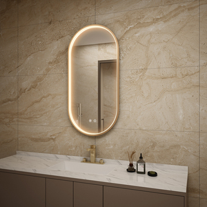Miroir de salle de bain intelligent anti-buée en aluminium personnalisé moderne sans cadre luxe Led ovale anti-buée à intensité variable - Product Image 1