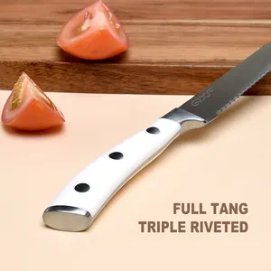 Coltello per tagliare il pomodoro con bordo ondulato da 5 pollici coltello per affettare il coltello per patate a tripla rivettata con manico in ABS bianco