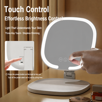 Miroir de maquillage LED portable à trois couleurs avec une grande base pour le bureau, miroir cosmétique à luminosité réglable à l'infini
