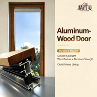 Porte coulissante en verre élégante et durable avec cadre en aluminium à texture bois personnalisée, ton chaud, lumière naturelle, pour l'intérieur de la maison