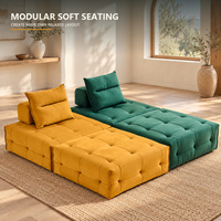 Canapé modulaire polyvalent capitonné sans accoudoirs, fauteuil paresseux matelassé avec coussin de dossier, ton terreux, canapé une place pour appartement