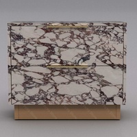 Table de chevet en marbre Calacatta Viola naturel avec double tiroir, meuble pour villa, hôtel, appartement, chambre à coucher, projet