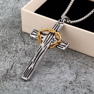 yunnique Stainless Steel <b>Cross</b> Pendant Necklace With Crown Of Thorns For Men Fashion Jewelry Gift Party Occasion - Product Image 3