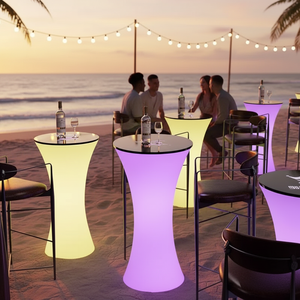 Juego de Muebles con Barra LED, Mesas para Fiestas, Discotecas, Eventos, Banquetes, Taburetes de <span class=keywords><strong>Bar</strong></span> Portátiles, Mesa de Cóctel LED Brillante de 16 Colores - Product Image 4