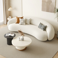 Canapé Courbé Monoplace en Flanelle Crème Pas Cher avec Pieds en Bois, Design Moderne et Simple pour Salons et Petits Espaces