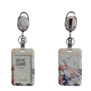 UV marble easy-open buckle name tag and card <b>holder</b> set, work <b>ID</b> card protector, badge clip, roller, and pull cord puller. - Product Image 5