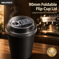 Couvre-gobelets jetables personnalisés en PP de 90 mm, de qualité alimentaire, pliables avec bec verseur pour gobelets à café, lait et thé à emporter